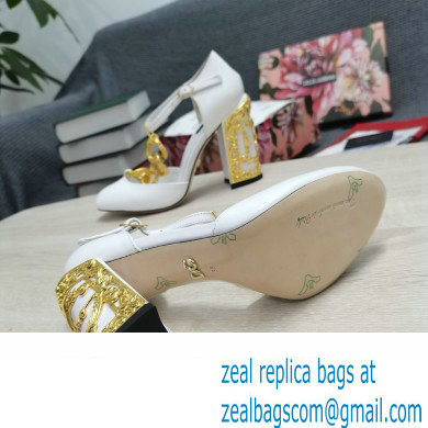Dolce  &  Gabbana Logo Heel 10.5cm Chain leather T-strap Pumps White 2022
